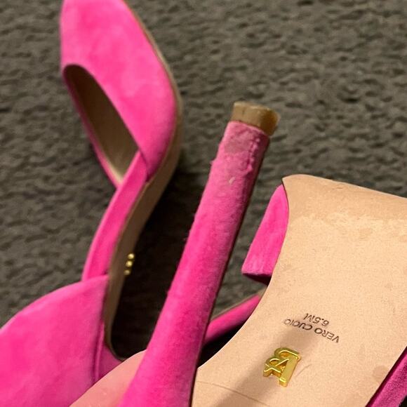 Veronica Beard Gator Suede Peep Toe Pump Heels In Pink - Picture 9 of 11